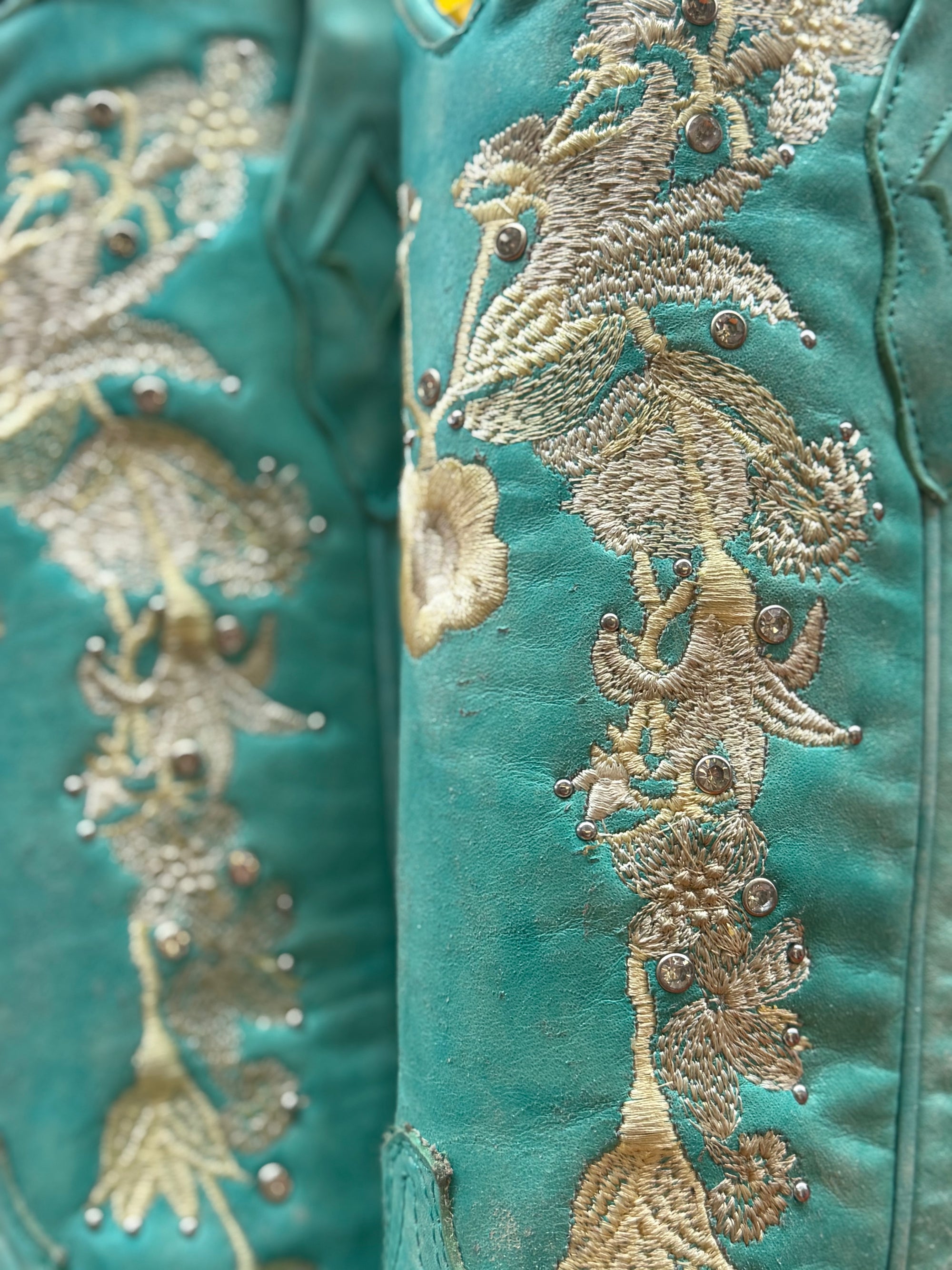 Turquoise Floral Rhinestone Boots