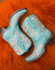 Turquoise Floral Rhinestone Shortie Boots
