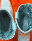 Turquoise Floral Rhinestone Shortie Boots