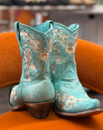 Turquoise Floral Rhinestone Shortie Boots
