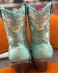 Turquoise Floral Rhinestone Shortie Boots