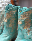 Turquoise Floral Rhinestone Shortie Boots