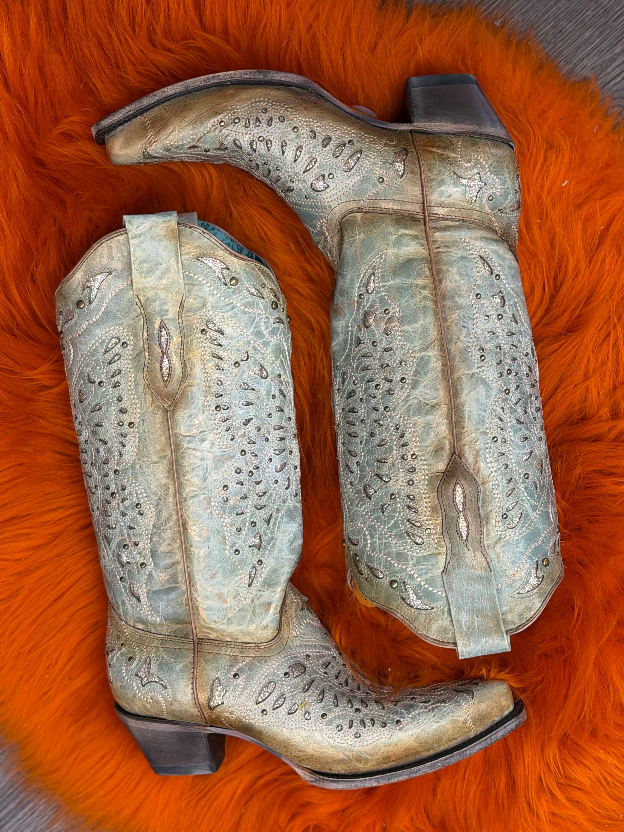 Mint Glitter Butterfly Boots