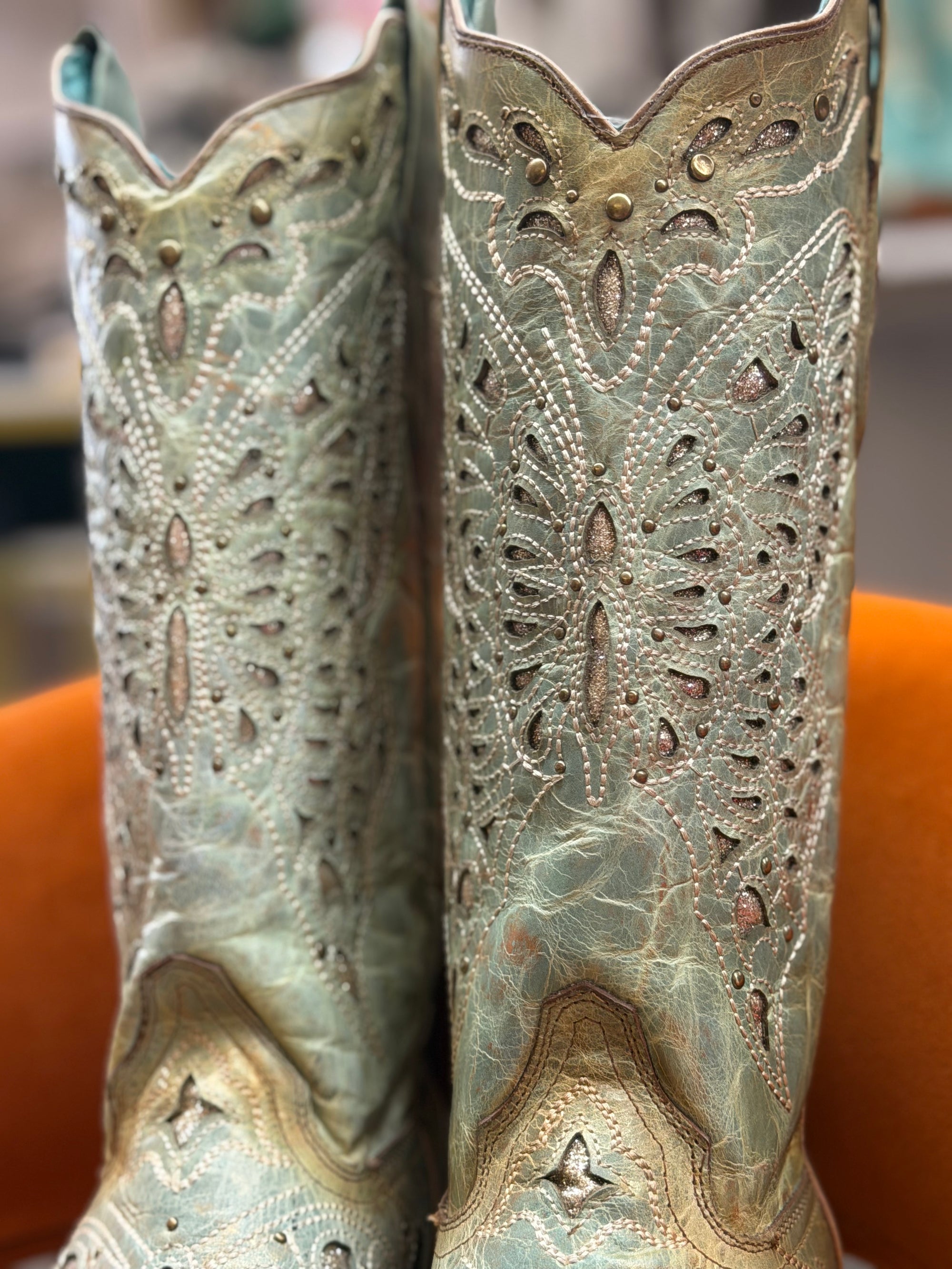 Mint Glitter Butterfly Boots