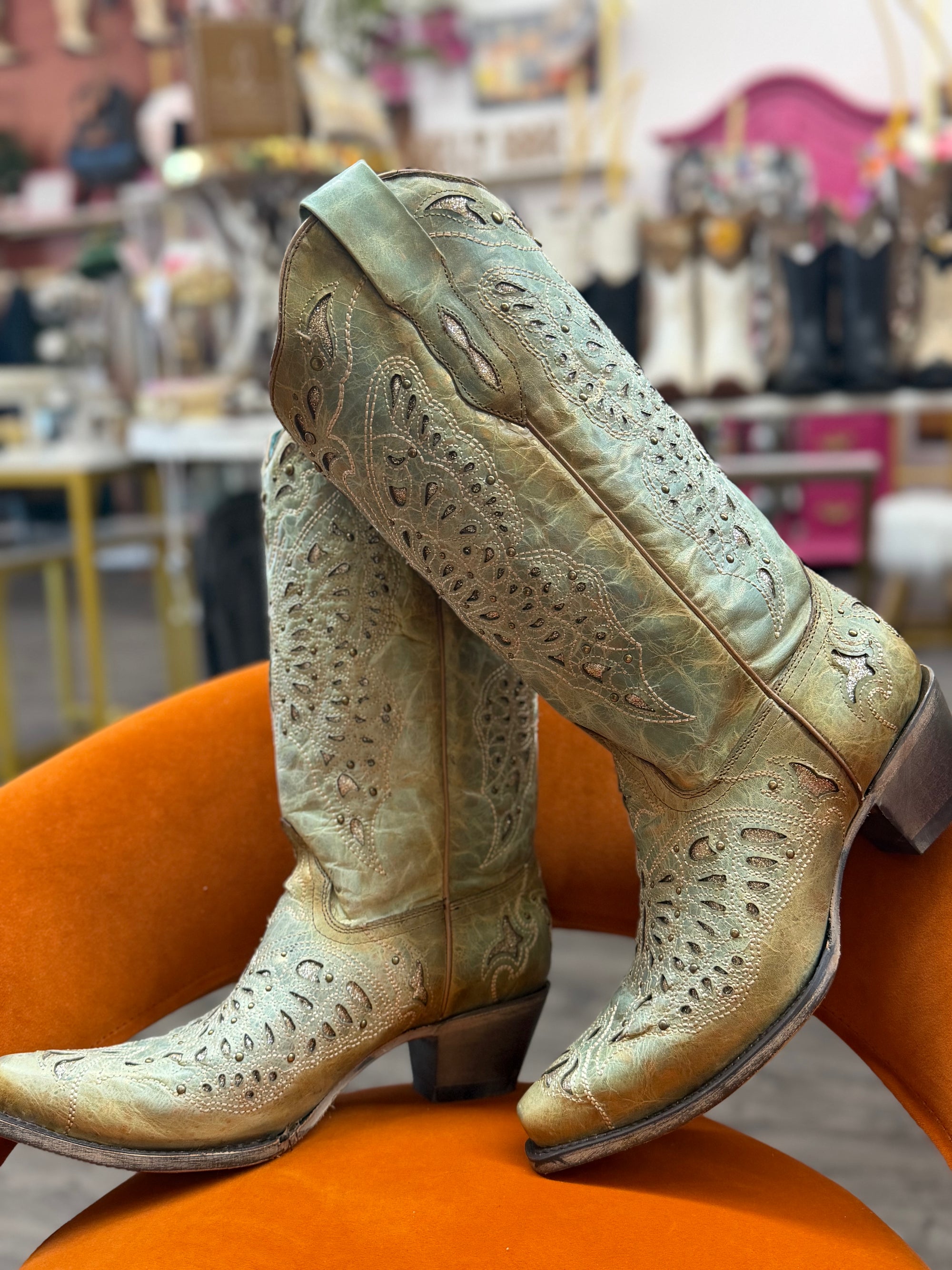 Mint Glitter Butterfly Boots