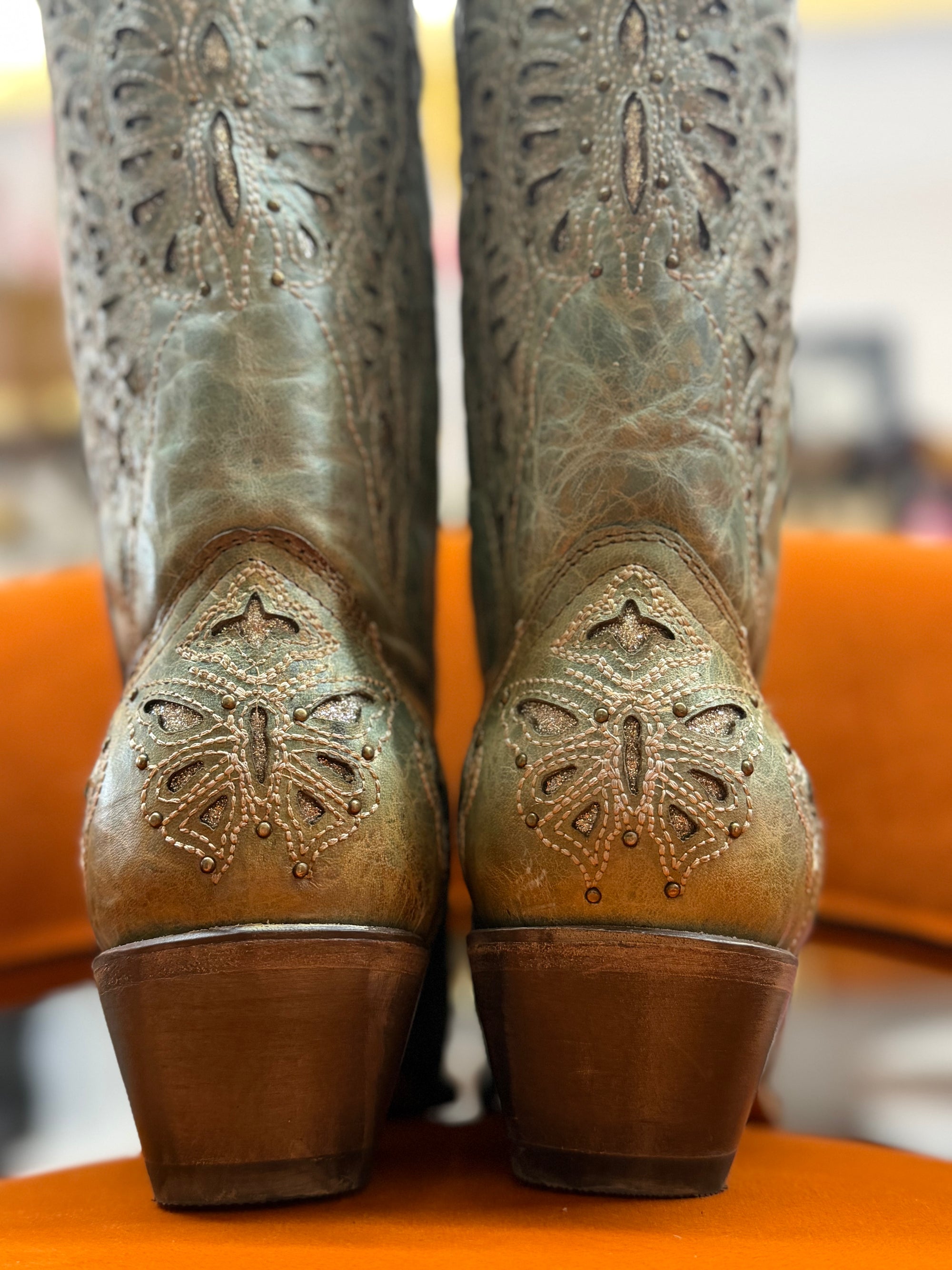 Mint Glitter Butterfly Boots
