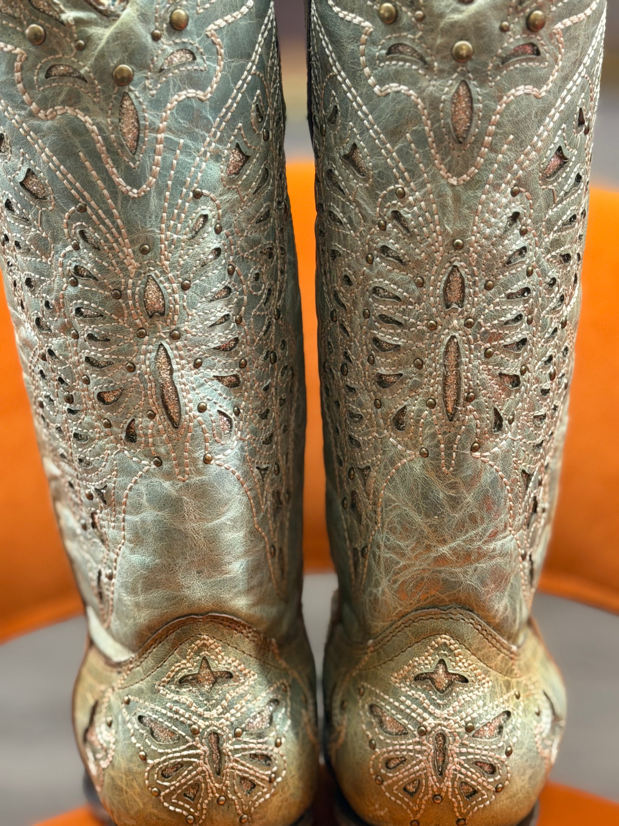 Mint Glitter Butterfly Boots