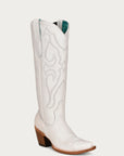 White Tall Leather Cowboy Boots