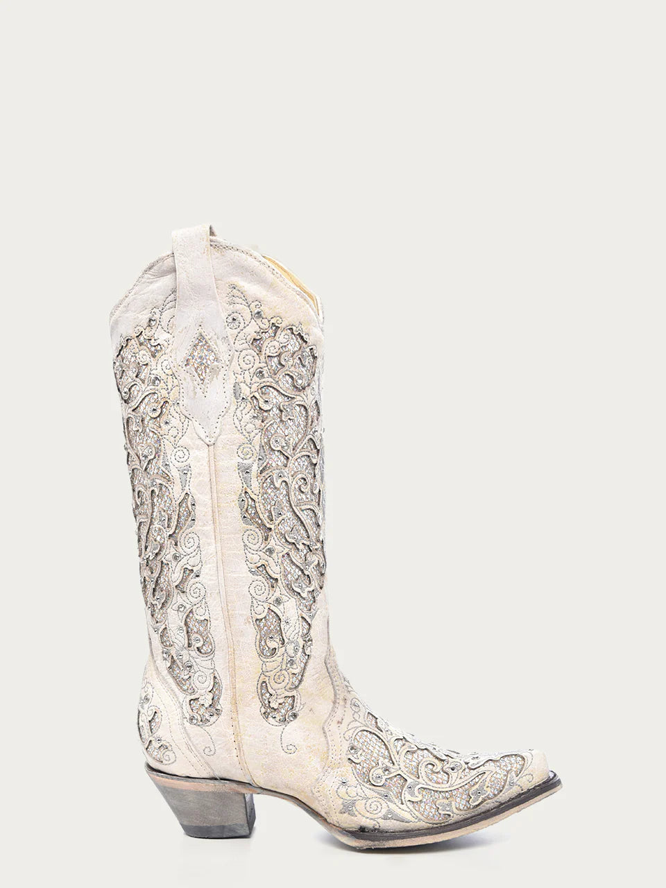 White Glitter Leather Cowboy Boots