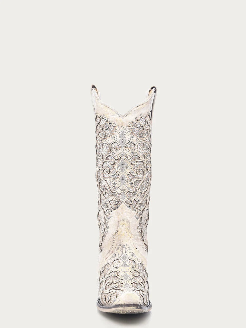 White Glitter Leather Cowboy Boots