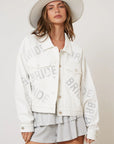 Rhinestone Bride White Denim Jacket