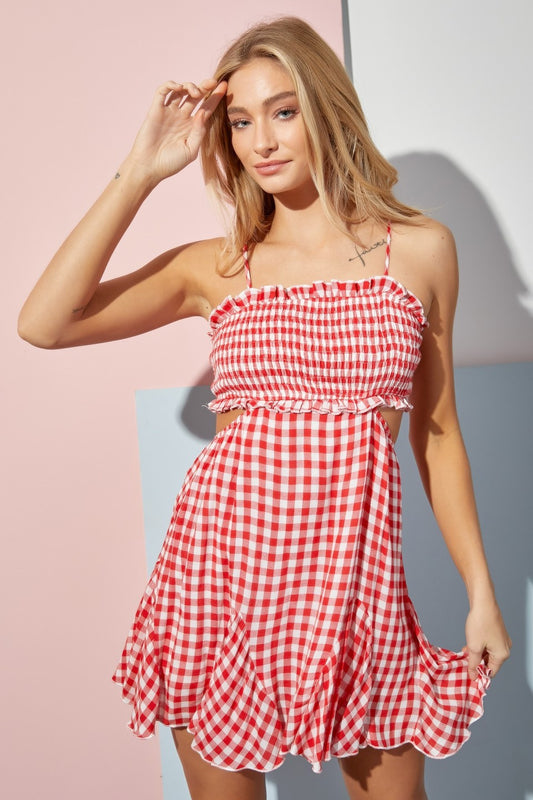 Red Gingham Cutout Dress