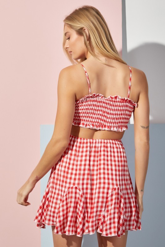 Red Gingham Cutout Dress