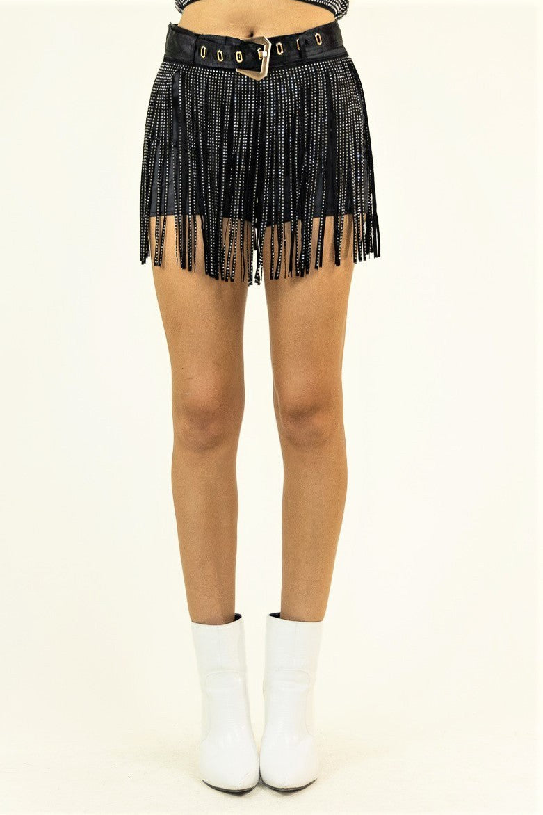 Black Studded Fringe Shorts
