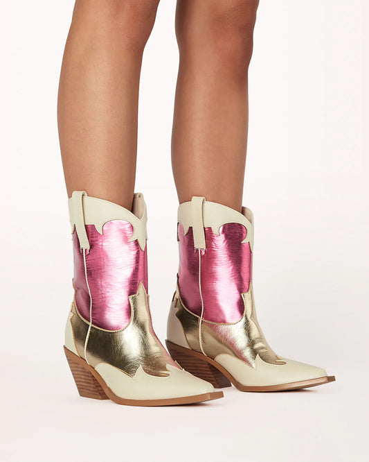 Pink Gold Short Metallic Vegan Boots