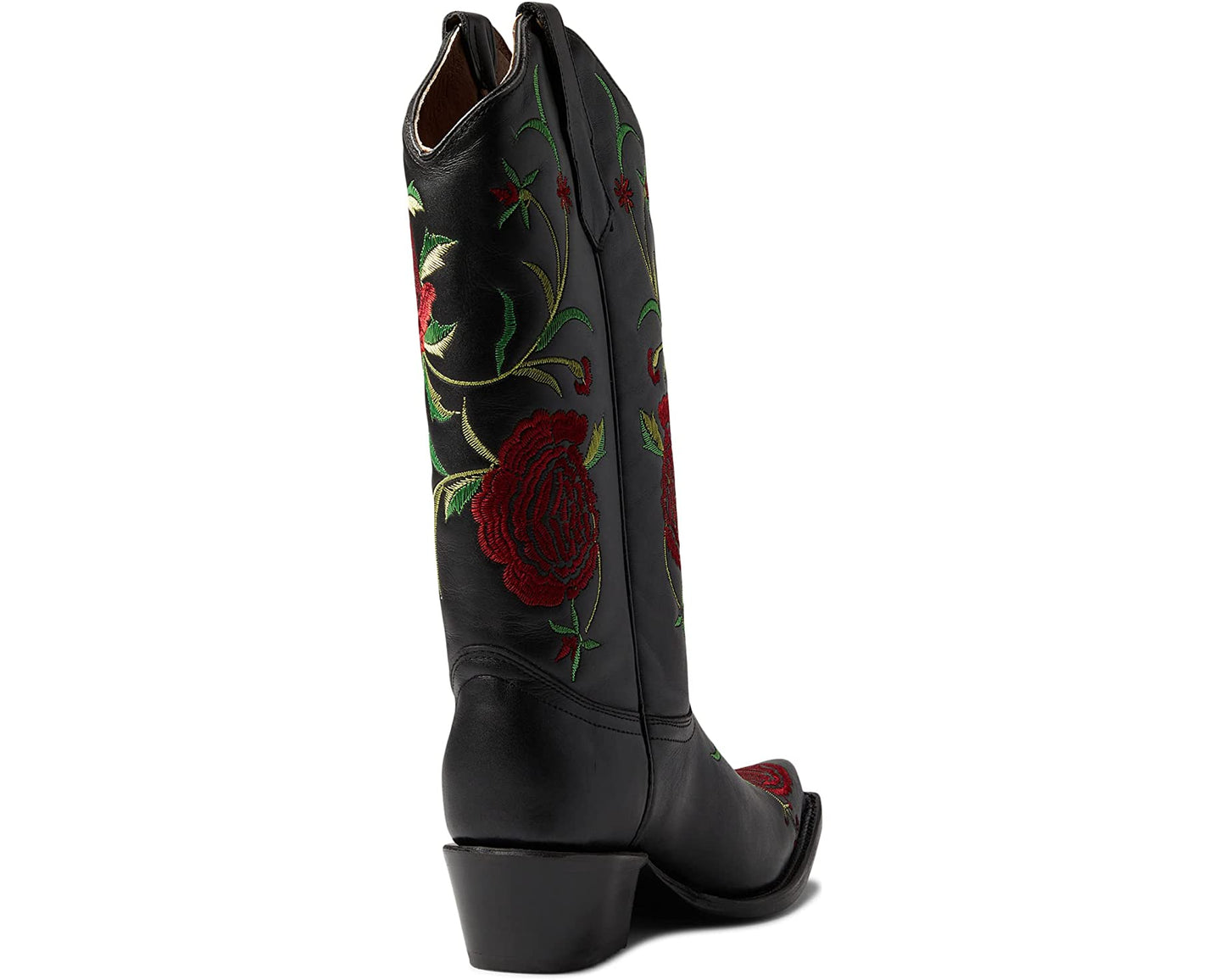 Ladies Rose Embroidered Black Snip Toe Boots