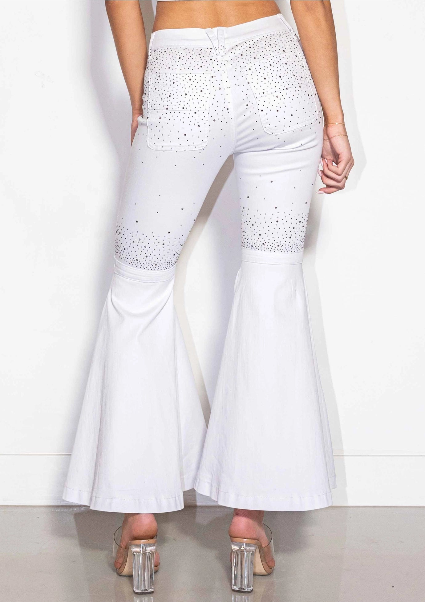 White Studded Flare Jeans