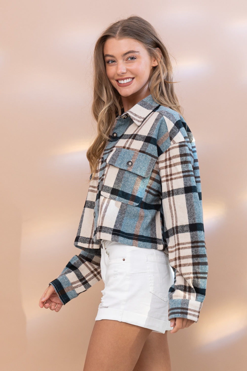 Blue/Navy Cropped Flannel
