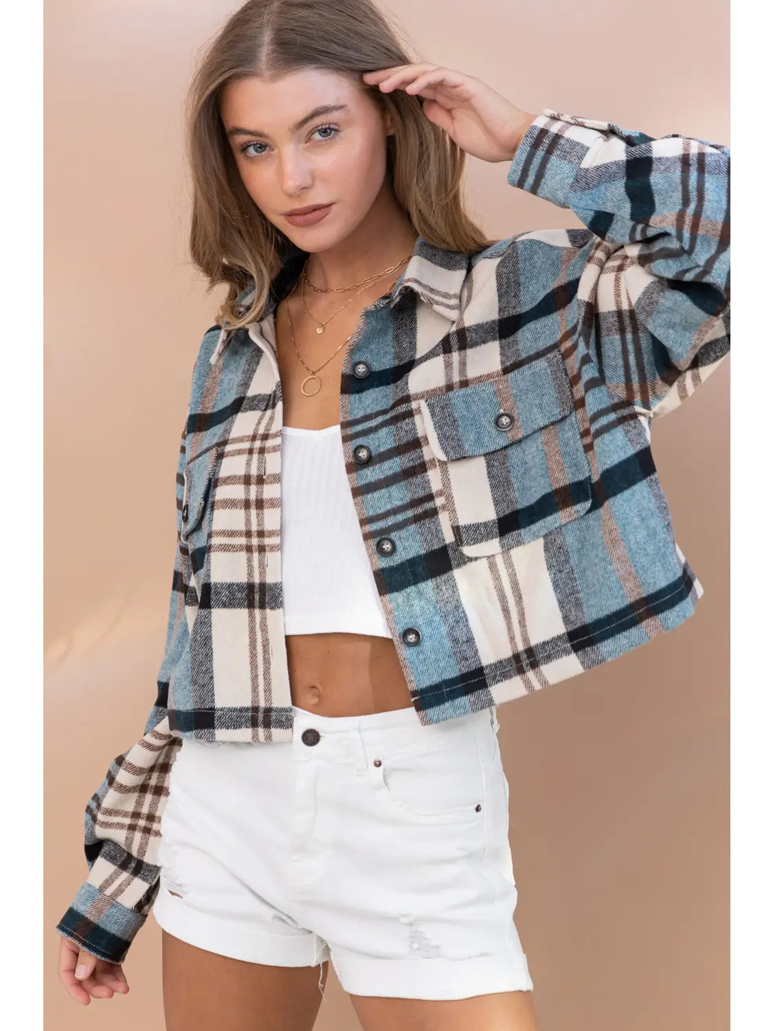 Blue/Navy Cropped Flannel