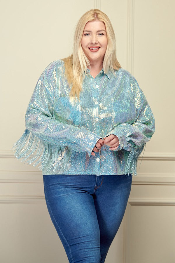 Light Blue Sequin Fringe Blouse