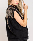 Rhinestone & Beaded Oversized Black Denim Vest