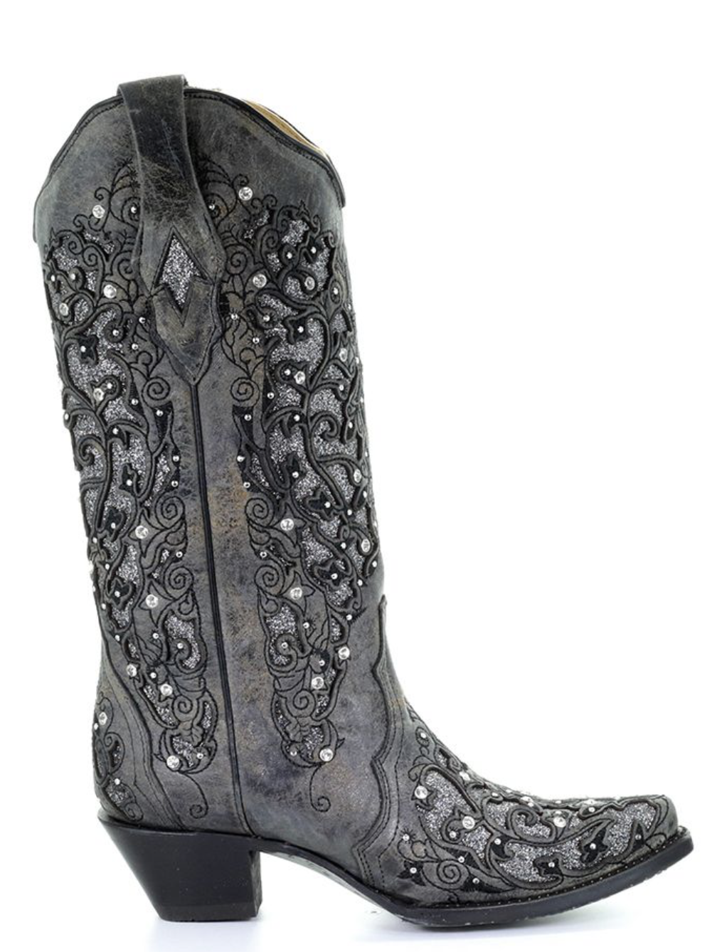 Ladies Grey Glitter Rhinestone Snip Toe Boots