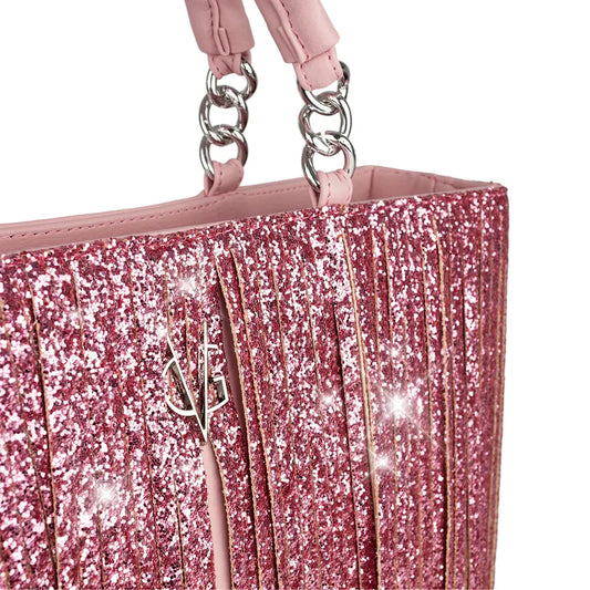 Pink Glitter Fringe Faux Leather Purse