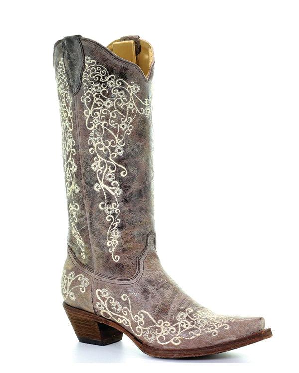 Ladies Crater Bone Embroidered Snip Toe Boots